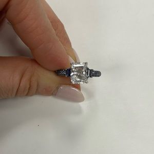 Suzy Levian Sterling Silver Blue & White CZ Engagement Ring Size # 7 Sample